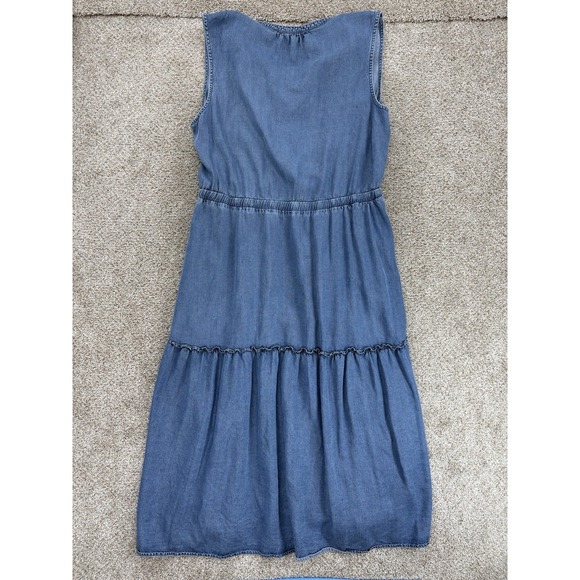 Lands End Lyocell Tiered Midi Dress Size XXL Blue Elastic Tie Waist Seam Pockets - Picture 4 of 12
